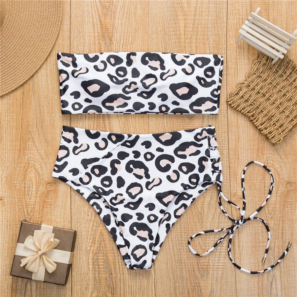 2 Piece High Waist Bandage Swimsuit Push Up Bikini Set Off Shoulder Bathing Suits Summer Beach Wear Swimwear