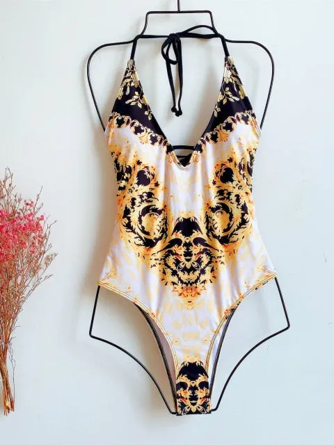 ASHORESHOP Victoria Royal Gold Pattern Swimwear 2021 Push Up  Sexy Women  Swimsuit