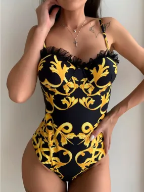 ASHORESHOP Victoria Royal Gold Pattern Swimwear 2021 Push Up  Sexy Women  Swimsuit