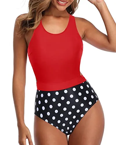 Attractive Silhouette Tummy Control Cutout Monokini-Red Dot
