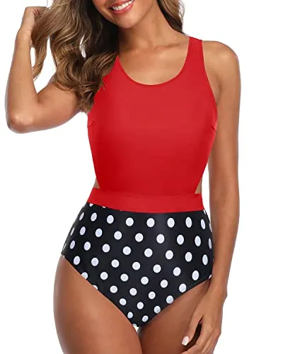 Attractive Silhouette Tummy Control Cutout Monokini-Red Dot