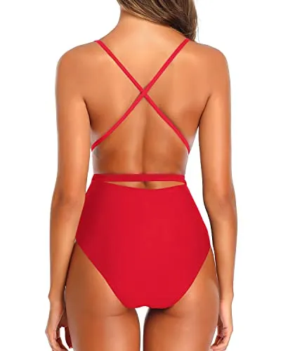 Backless Monokini Swimsuits For Women Sexy Bathing Suits Tie Kont Swimwear-Red