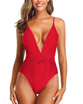 Backless Monokini Swimsuits For Women Sexy Bathing Suits Tie Kont Swimwear-Red