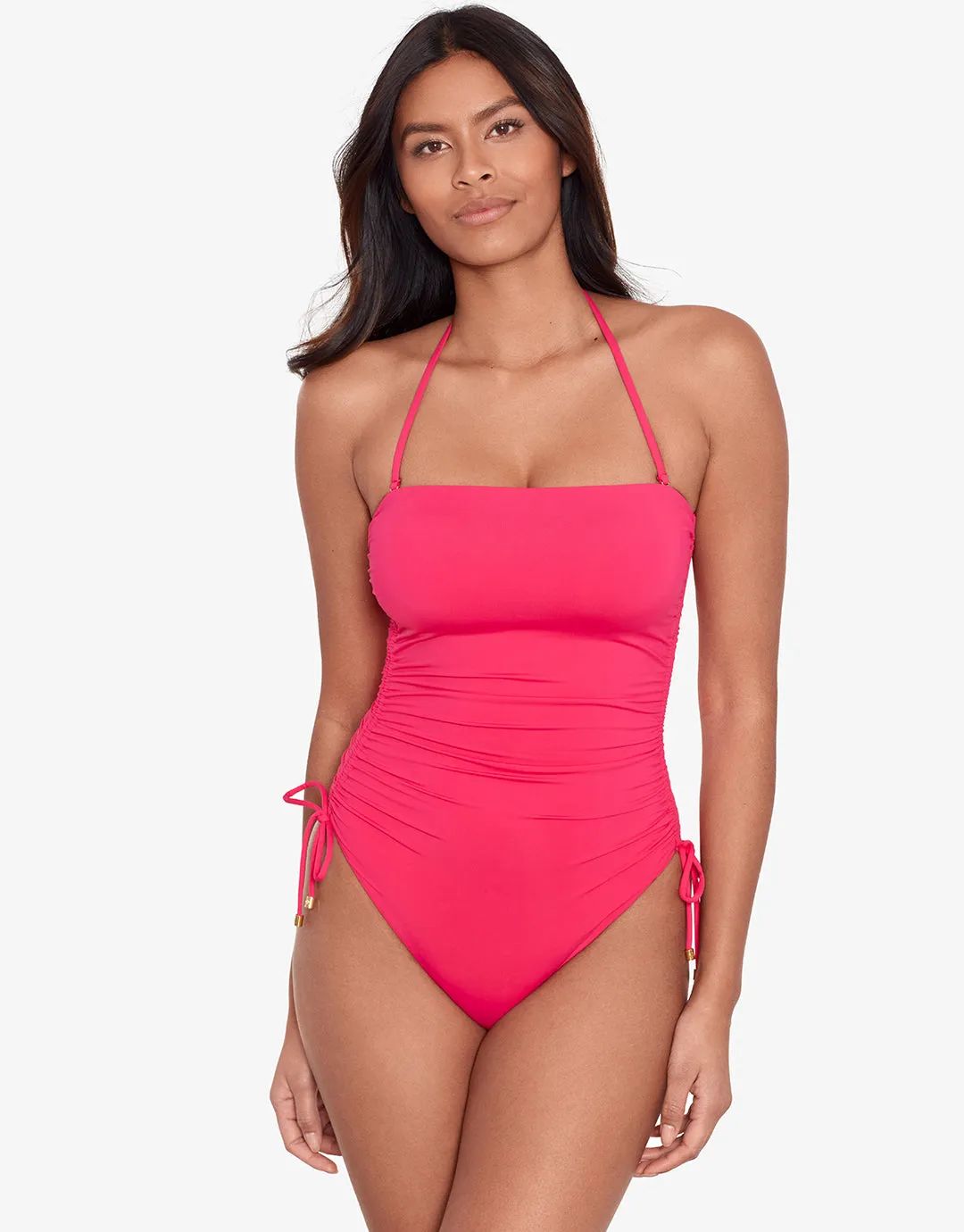 Beach Club Solids Ruched Strapless Swimsuit - Passionfruit