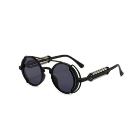 Black Classic Round Steampunk Style Sunglasses