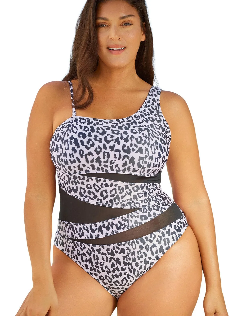 Black Mesh Cutout One-shoulder Monokini