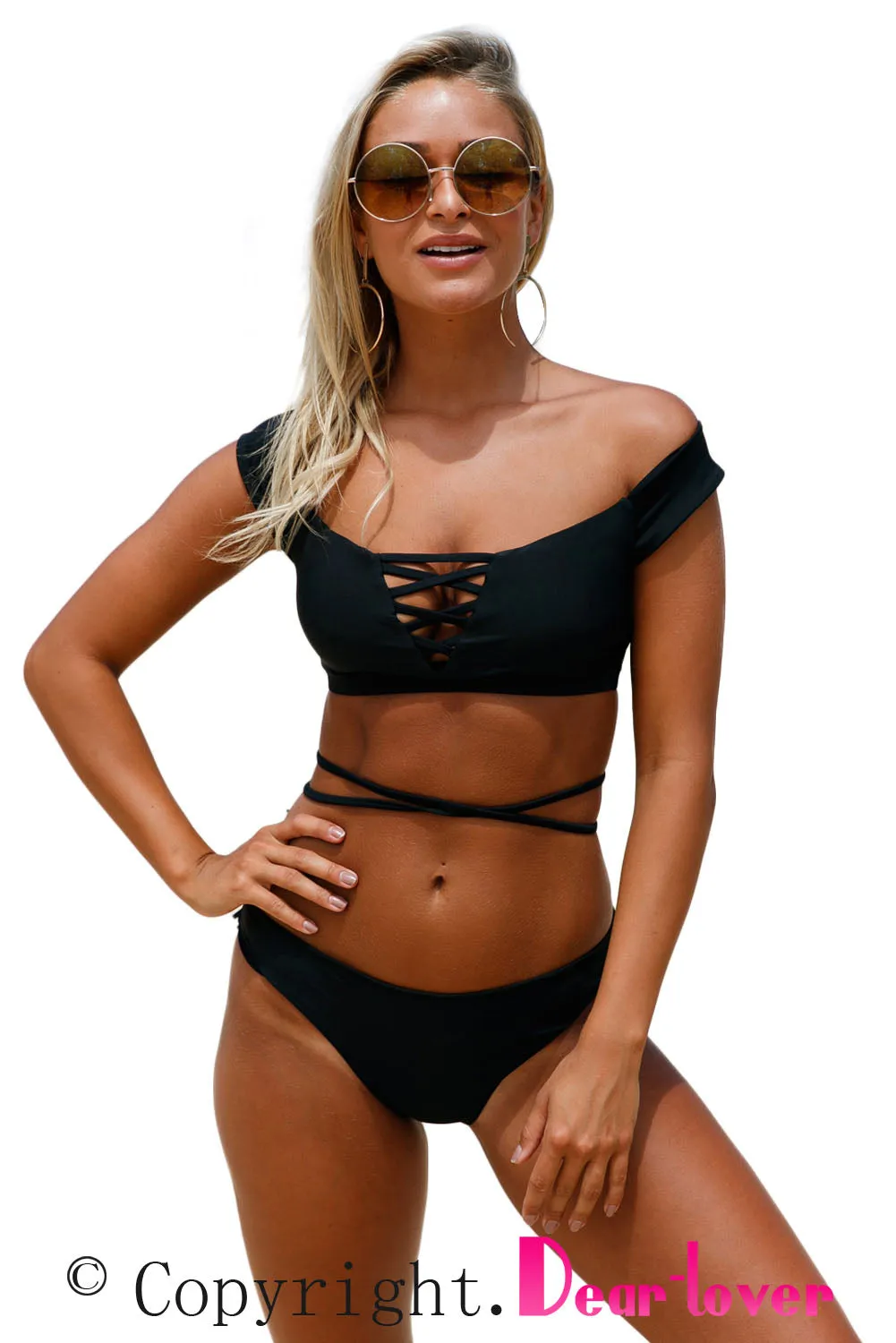 Black Strappy Crisscross 2pcs Tankini Swimsuit