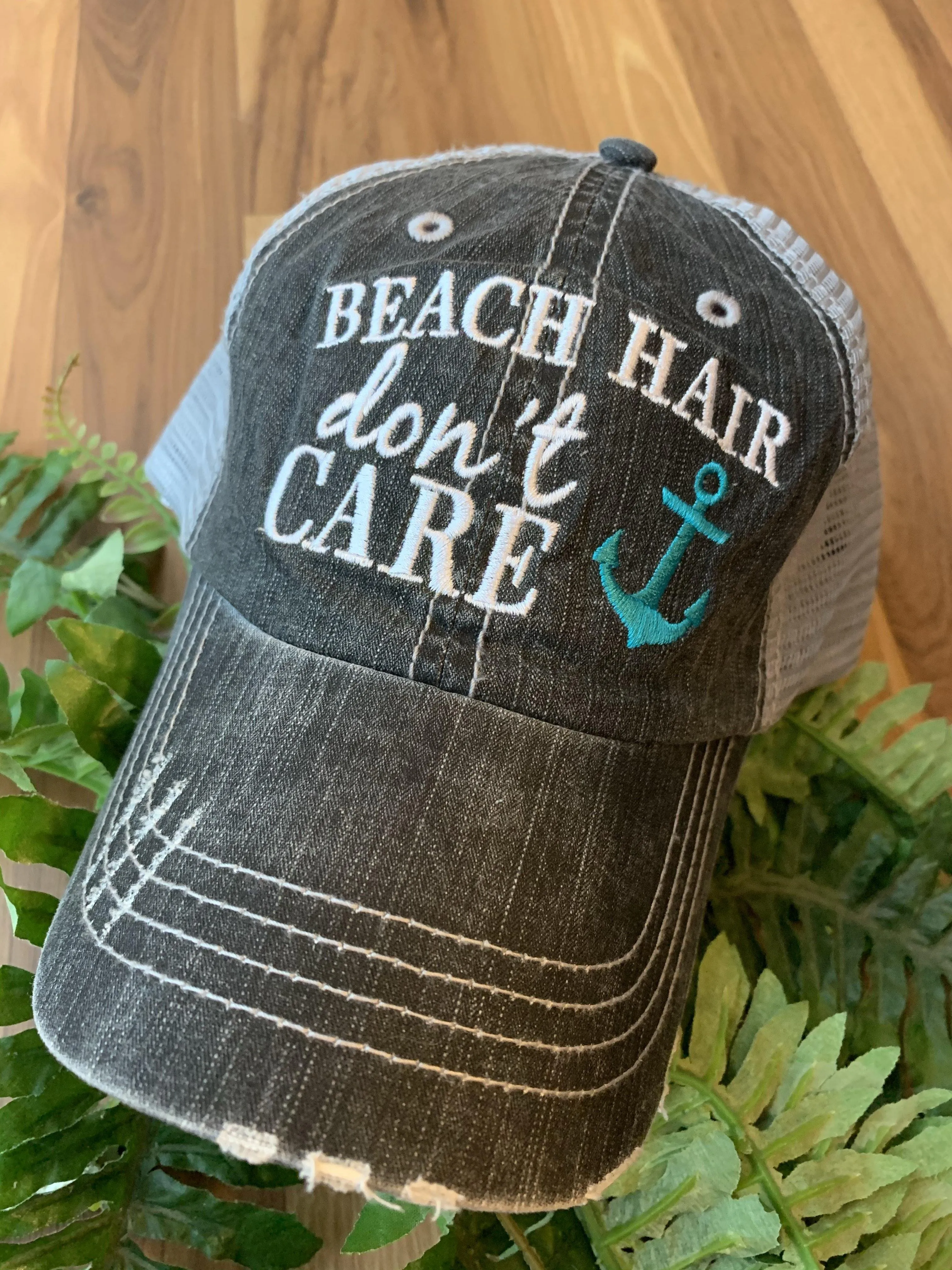 Boating Hats Boat hair dont care Teal or pink anchor Personalized e mbroidered gray distressed trucker caps mesh back adjustable velkro