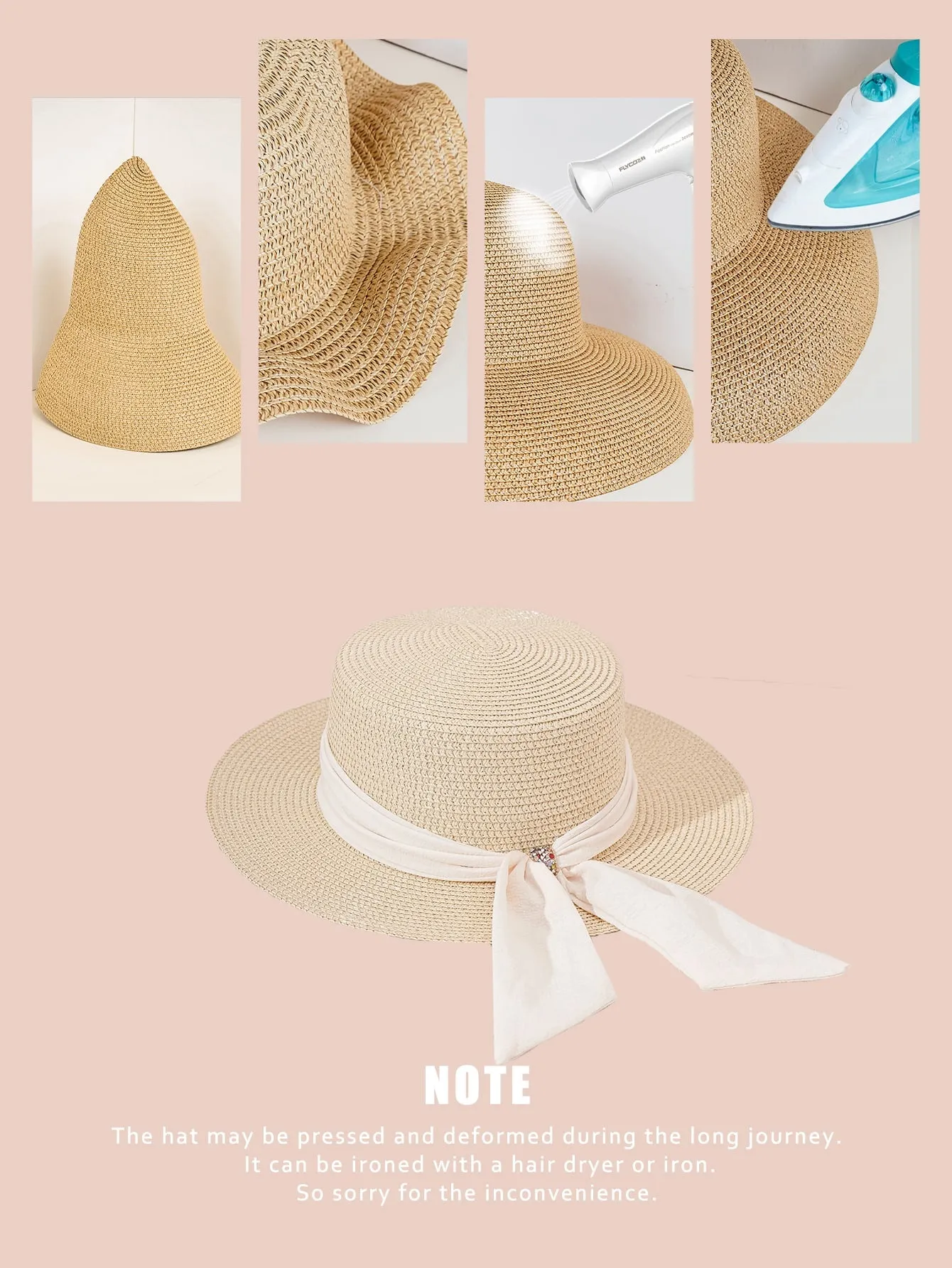 Boho 1pc Y2k Style Women's Diamond Buckle Straw Hat With Breathable Ribbon & Sun Protection Function, Suitable For Outdoor Beach Wear
