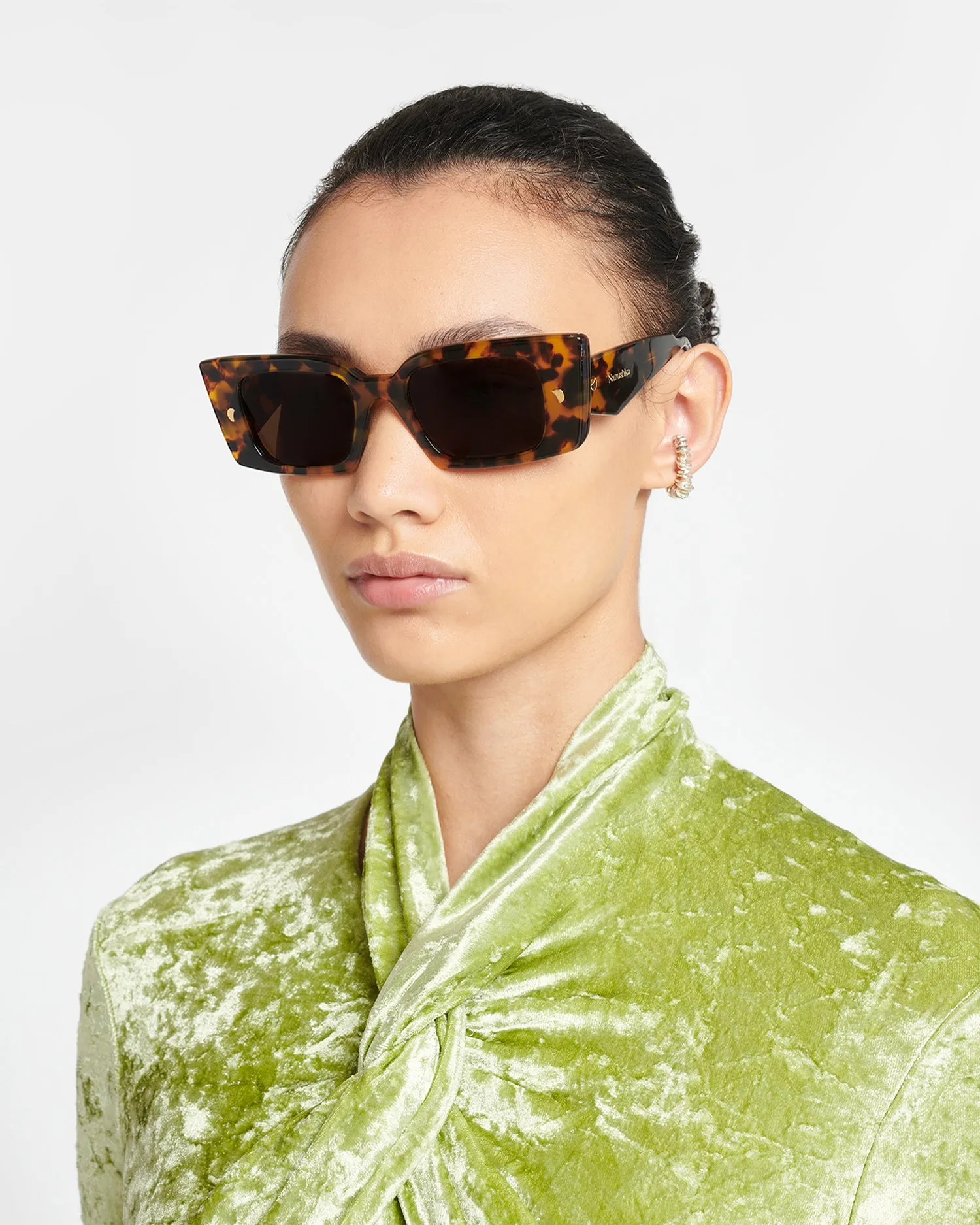 Carmel - Bio-Plastic Rectangle-Frame Sunglasses - Dark Amber
