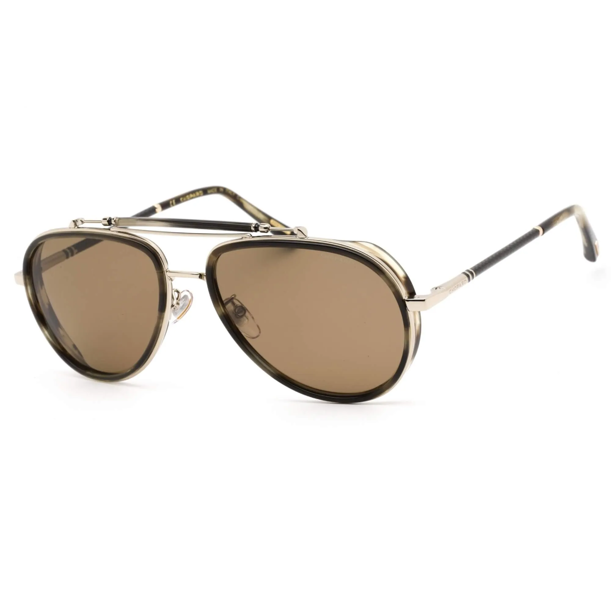 Chopard Men's Sunglasses - Shiny Brown Striped Havana and Gold Frame SCHF24 7HLP
