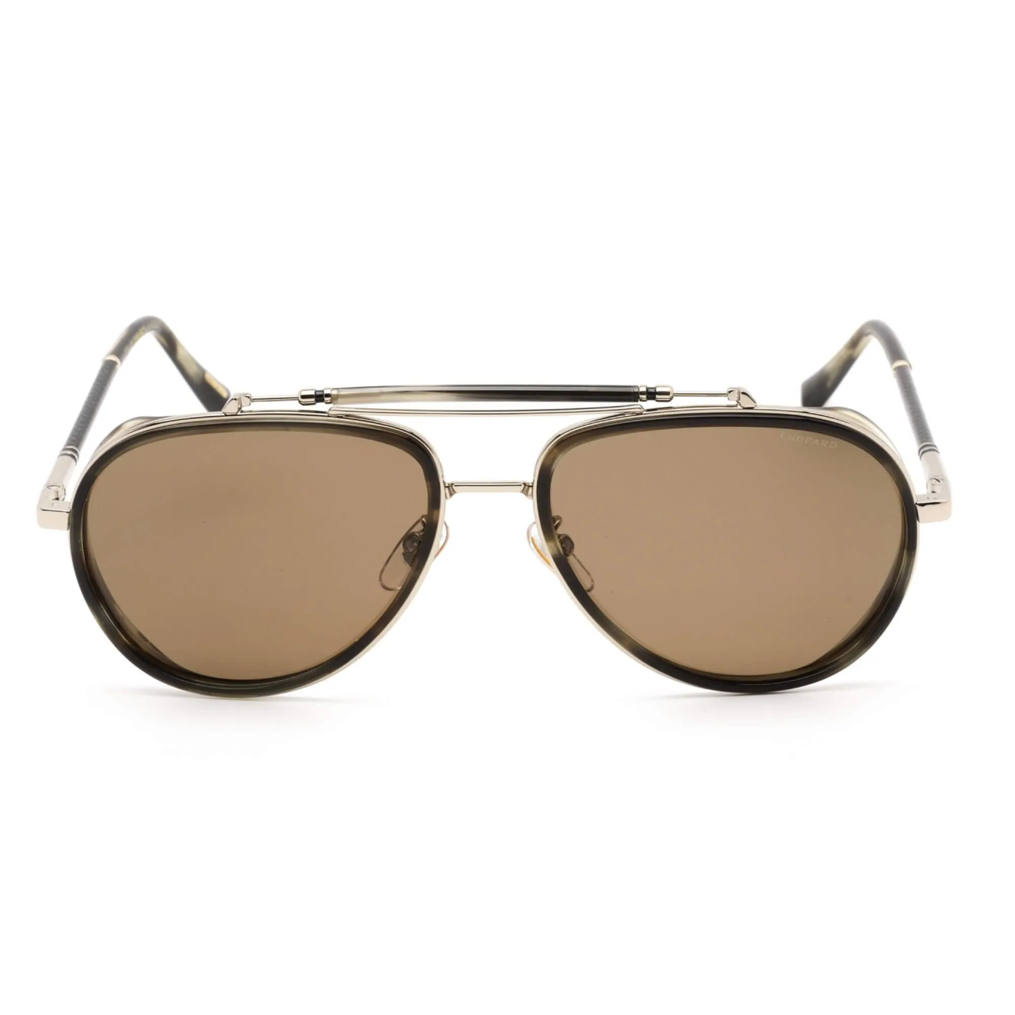 Chopard Men's Sunglasses - Shiny Brown Striped Havana and Gold Frame SCHF24 7HLP