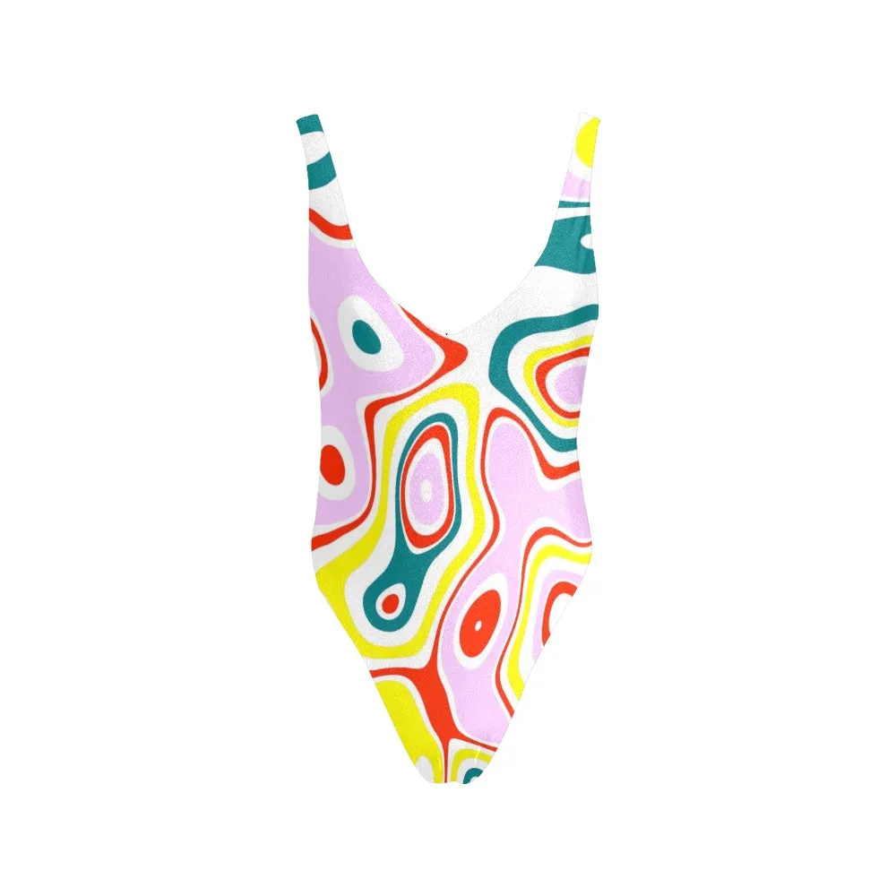 colored splat print 2 Sexy Low Back One-Piece Swimsuit (Model S09)