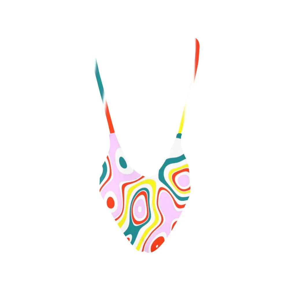 colored splat print 2 Sexy Low Back One-Piece Swimsuit (Model S09)