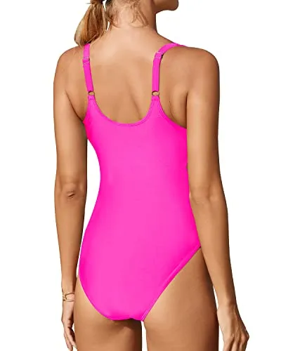 Criss Cross One-Piece Swimsuit Sexy Criss Cross Bathing Suit-Neon Pink