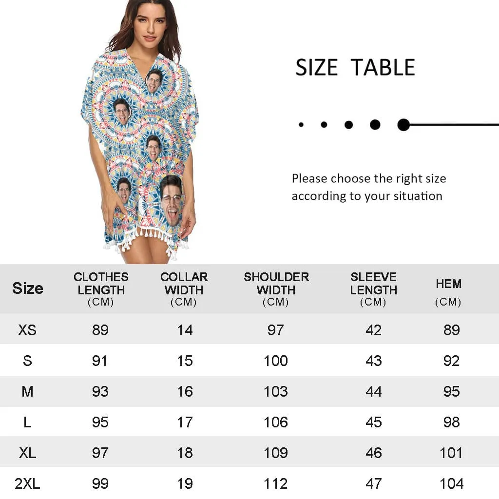 Custom Face Leopard Women's Tassel Bikini Cover Up Swimsuits Beach Bathing Suit