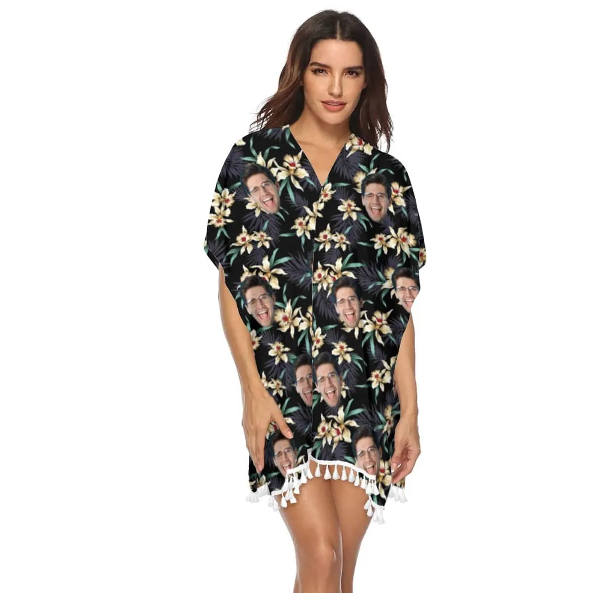 Custom Face Lily Flowers Women's Tassel Bikini Cover Up Swimsuits Beach Bathing Suit