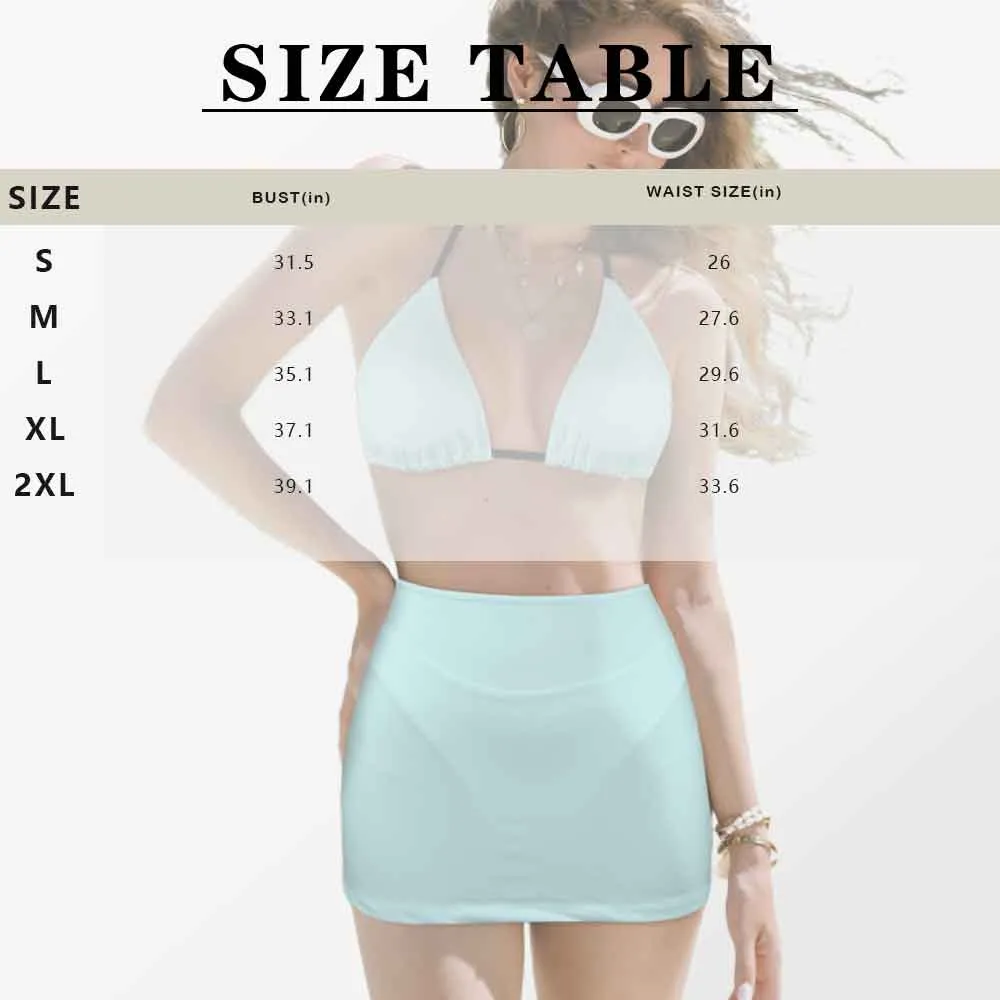 Custom Face Palm Leaves Bikini Set Personalized Halterneck String Three-Pieces Bikini Skirts Set