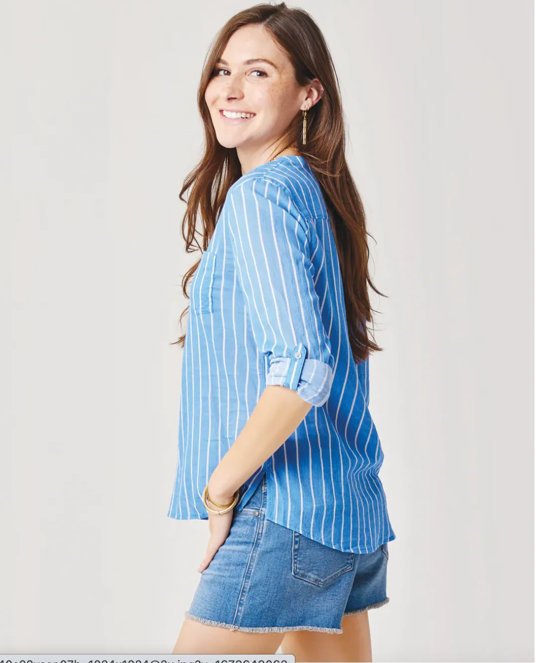 D Dylan Gauze shirt - Bluebay stripe