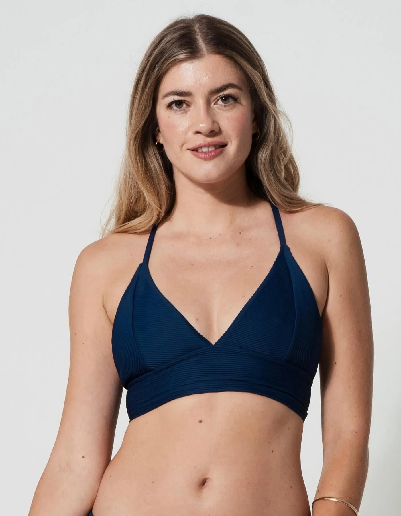 Flores Midnight Blue Womens Ribbed Plunge Bikini Top