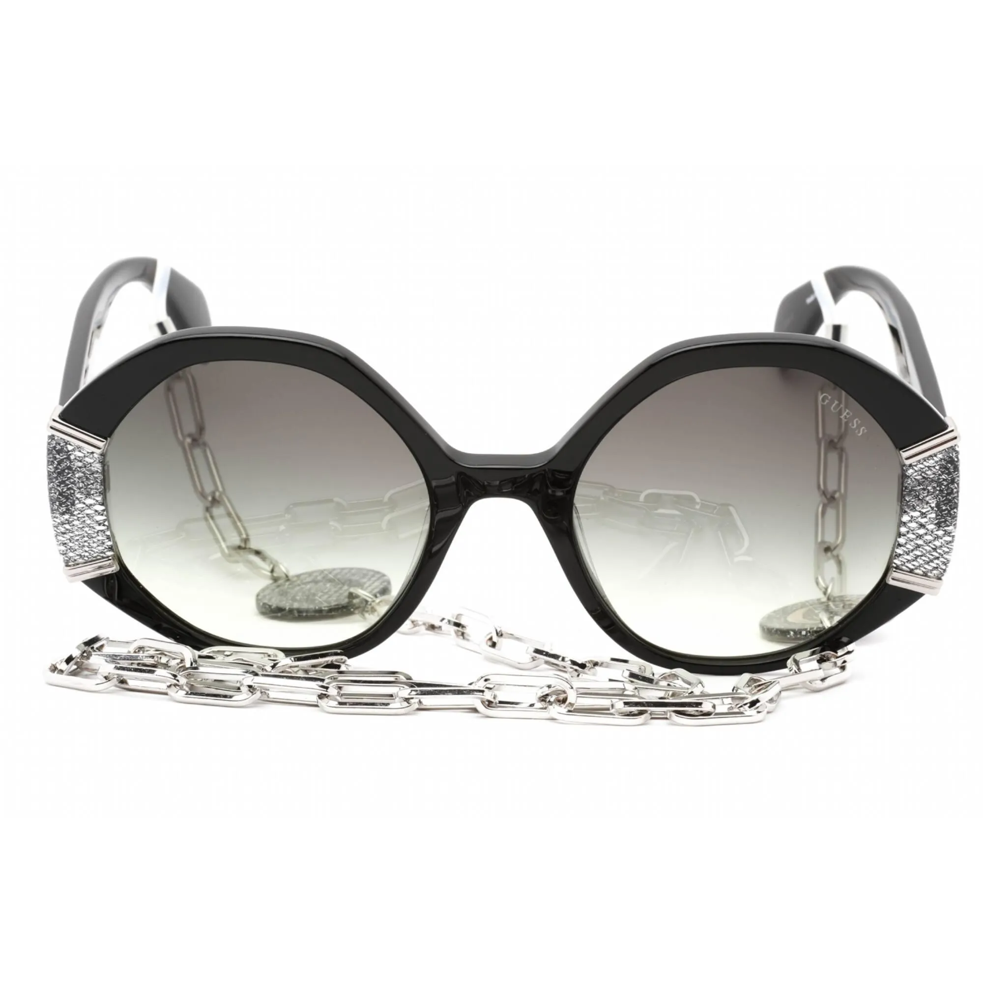 Guess Women's Sunglasses - Full Rim Shiny Black Plastic Round Shape Frame | GU7874 01B