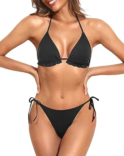 Halter String Triangle Top & Side-Tie Bikini Set