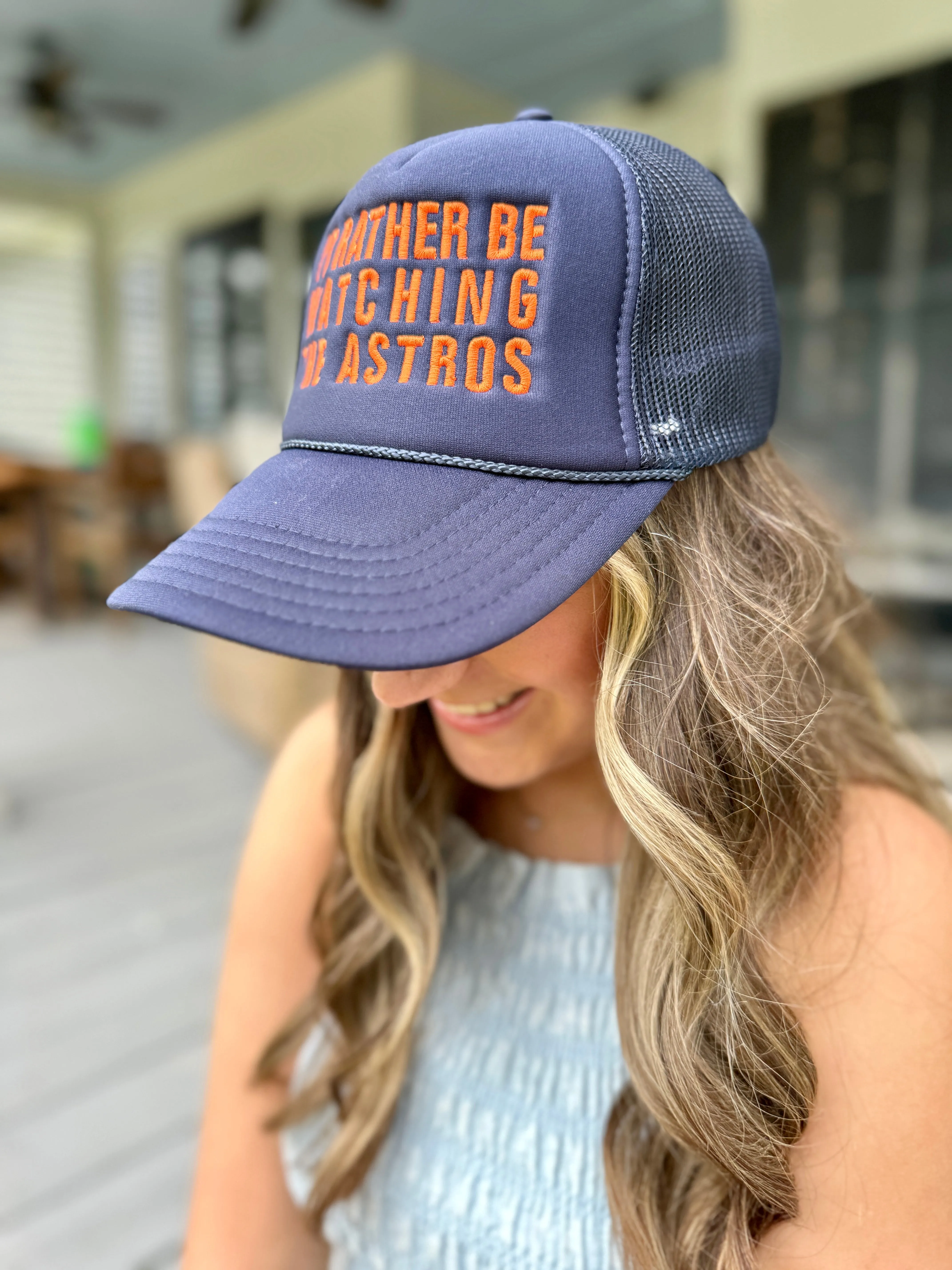 I'd Rather Be watching the Astros Navy Trucker Hat