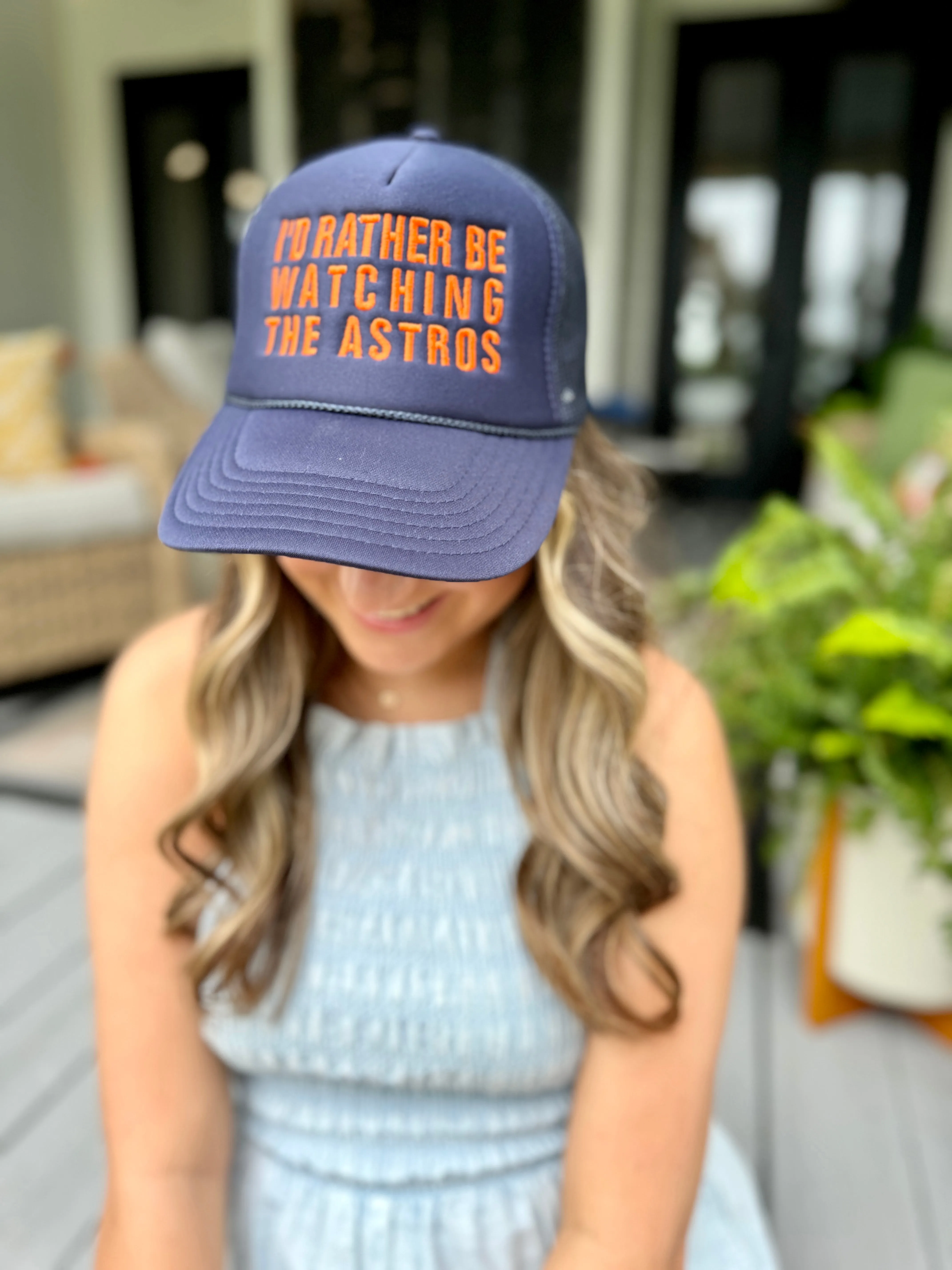 I'd Rather Be watching the Astros Navy Trucker Hat