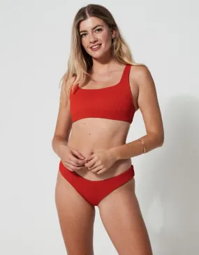 Low Waist Lipstick Red Womens Ribbed Bikini Bottoms