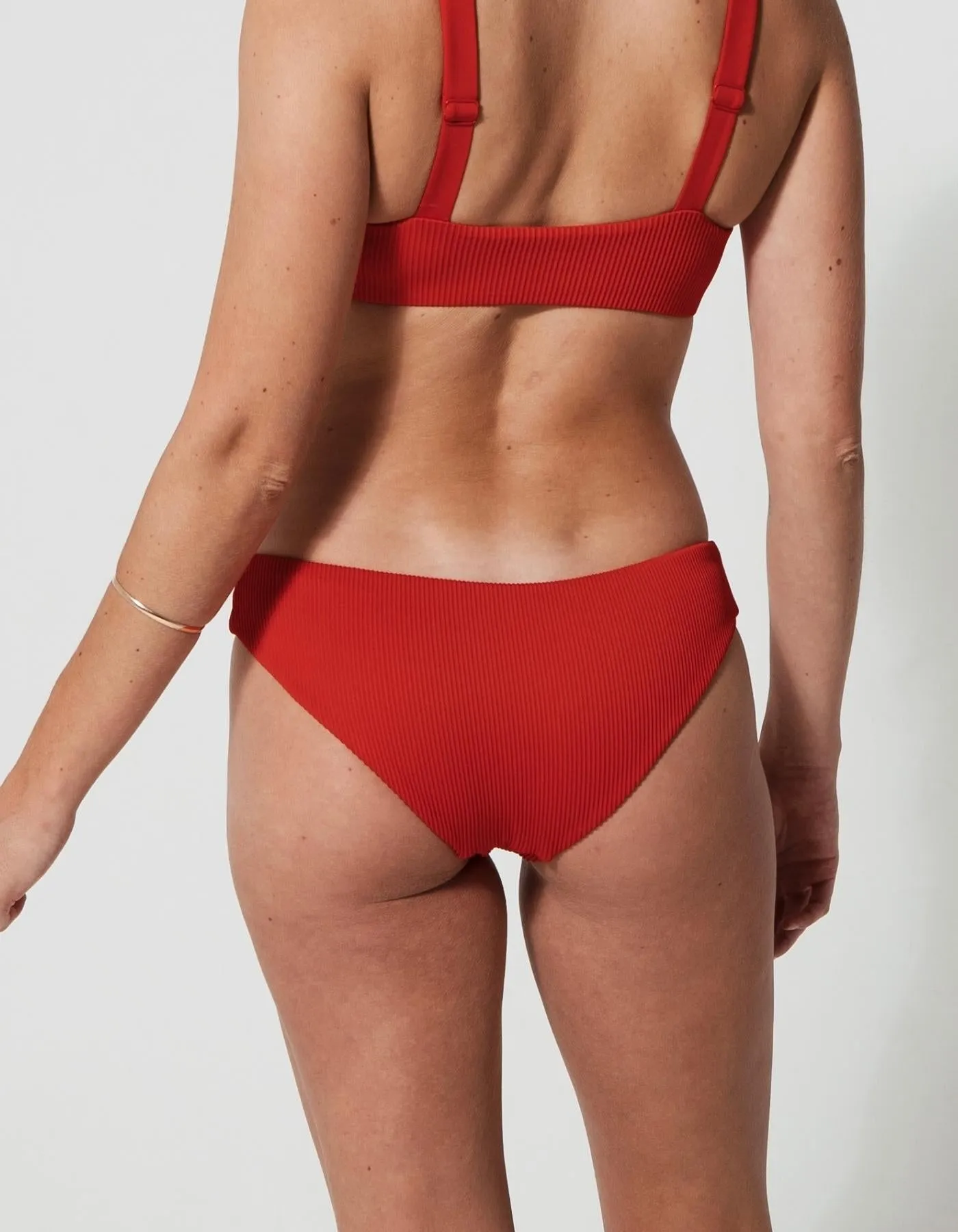 Low Waist Lipstick Red Womens Ribbed Bikini Bottoms