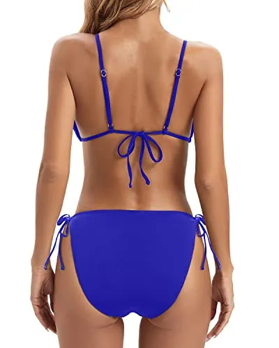 Low Waisted Bottom Triangle Bikini Swimsuit For Women-Royal Blue