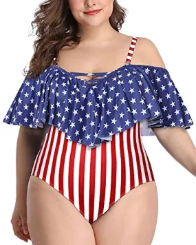 Modest Coverage Plus Size One Piece Swimsuits For Curvy Women-Flag