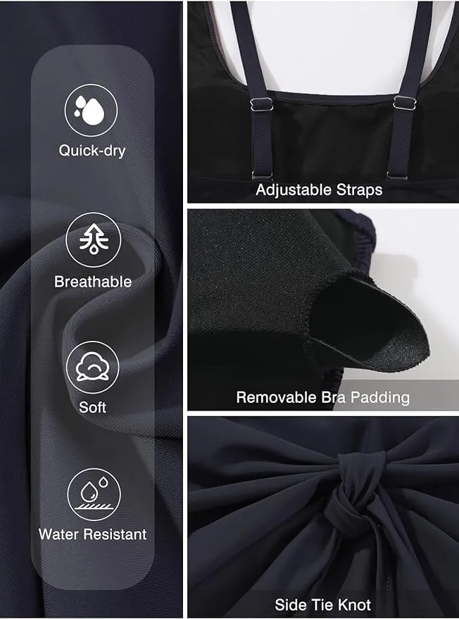 New Aleumdr One Piece Swimdress Swimsuits for Women Tummy Control Tie Knot Swim Dresses Skirt Bathing Suit Black Sz XL