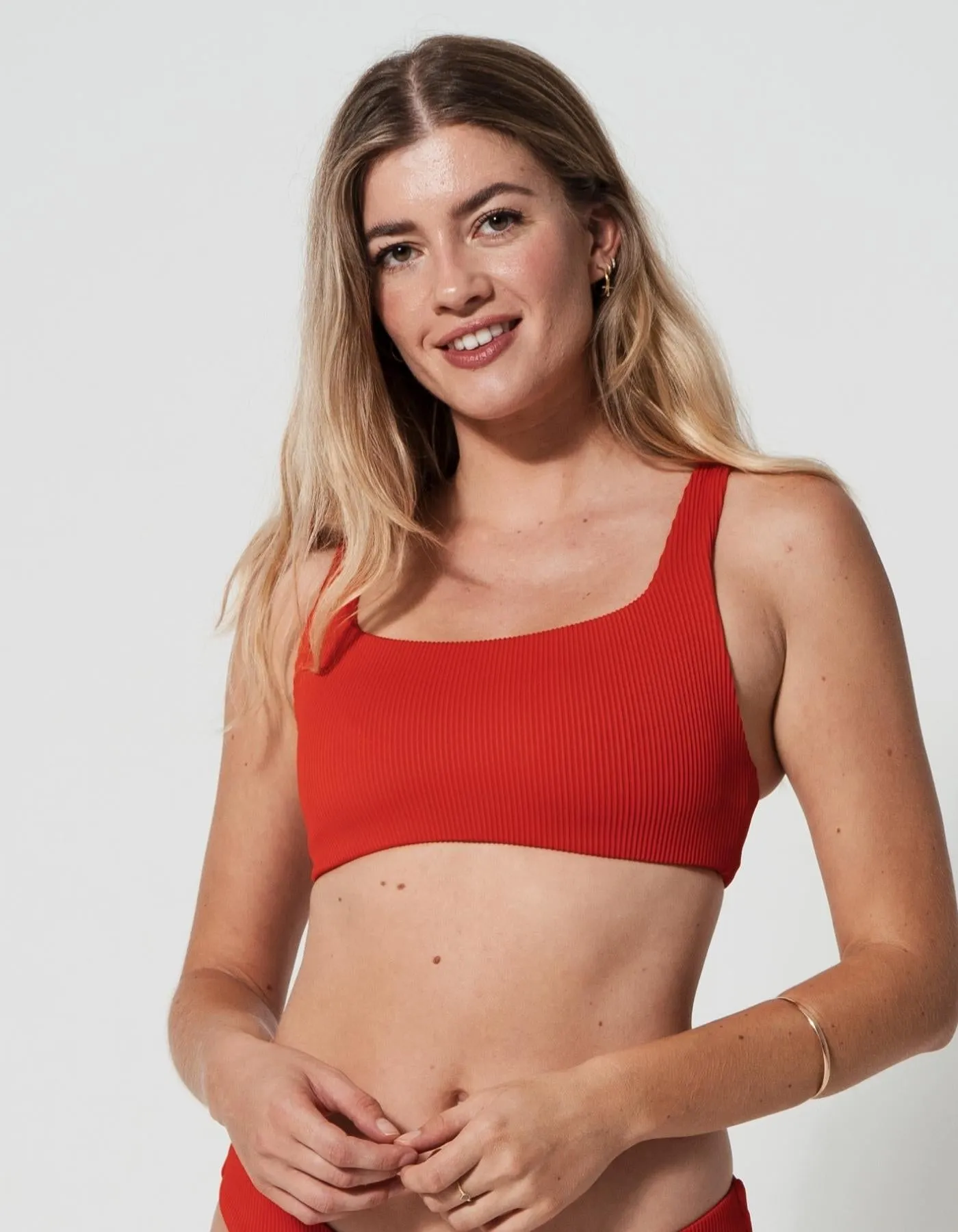 Nikoi Lipstick Red Womens Ribbed Tank Bikini Top