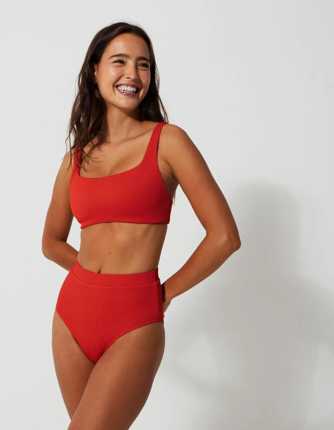 Nikoi Lipstick Red Womens Ribbed Tank Bikini Top