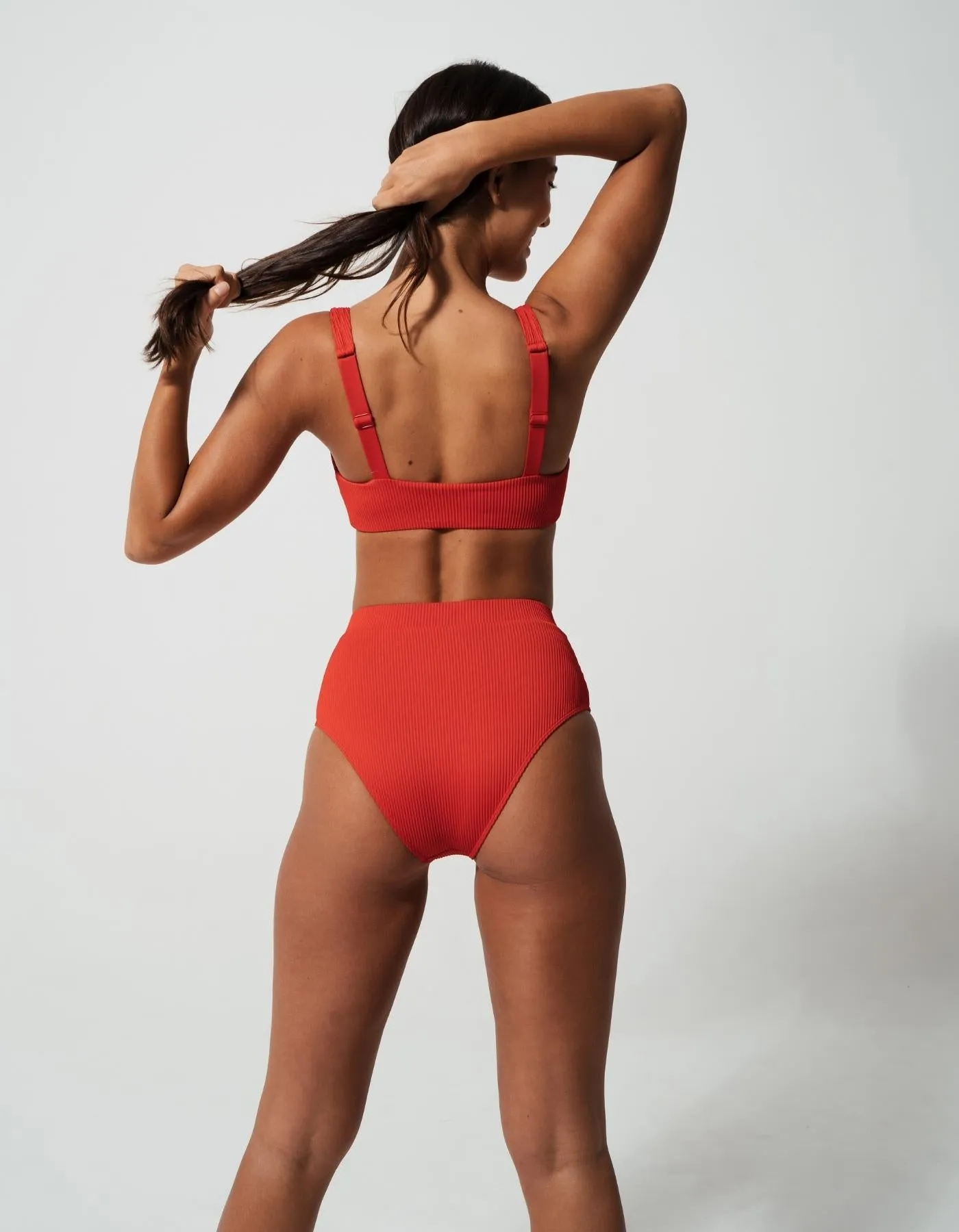 Nikoi Lipstick Red Womens Ribbed Tank Bikini Top