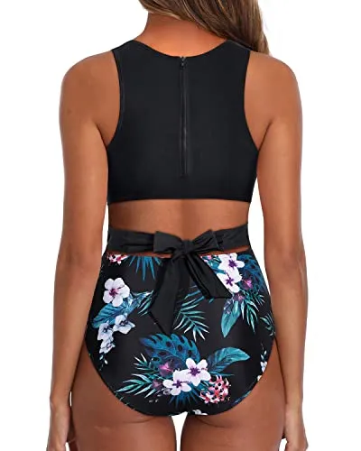 Padded Bra One Piece Tummy Control Cutout Swimsuits For Teen Girls-Black Floral