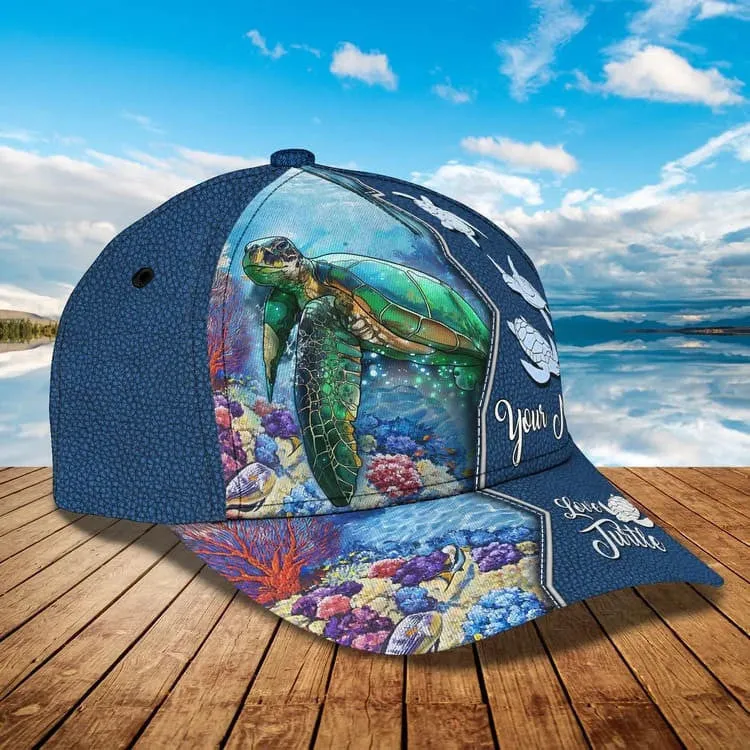 Personalized Turtle Cap for Son, Summer Beach Turtle Hat for Him Turtle Lovers Summer Holiday