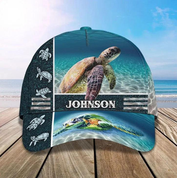 Personalized Turtle Cap for Son, Summer Beach Turtle Hat for Him Turtle Lovers Summer Holiday