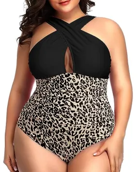 Plus Size Crisscross Keyhole One Piece Swimsuit