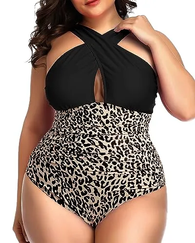 Plus Size Crisscross Keyhole One Piece Swimsuit