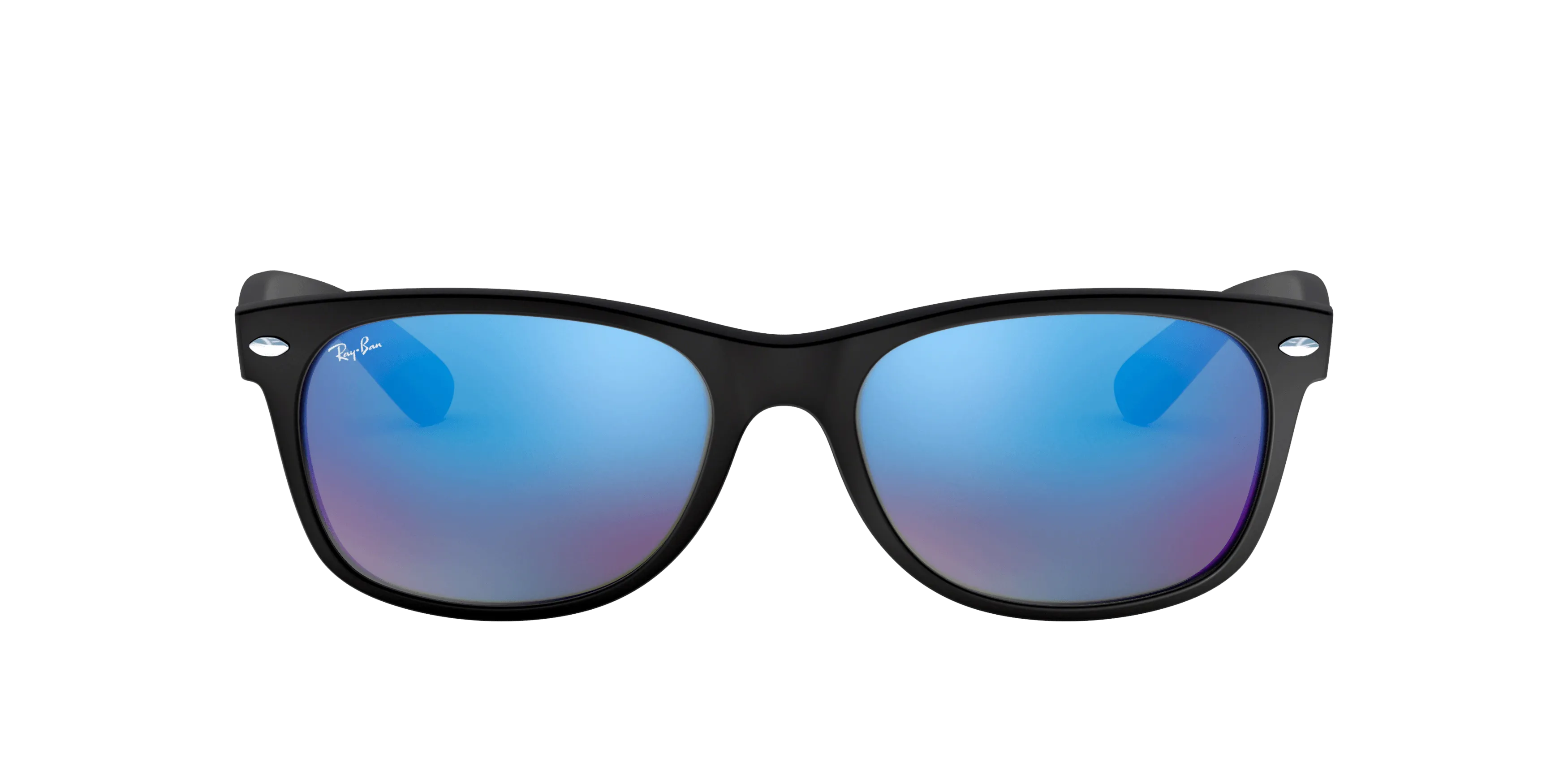 RAY-BAN New Wayfarer Flash Rubber Black - Grey Mirror Blue Sunglasses