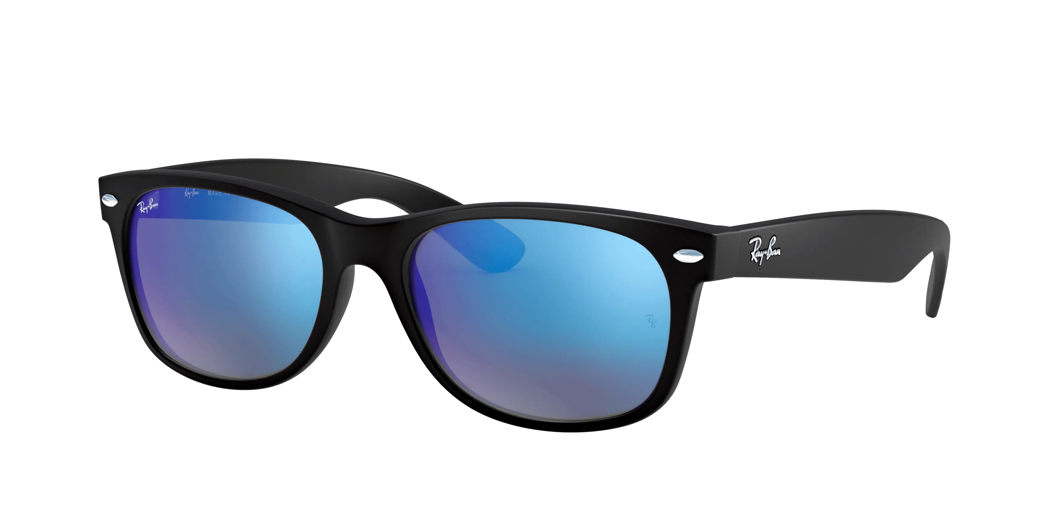 RAY-BAN New Wayfarer Flash Rubber Black - Grey Mirror Blue Sunglasses