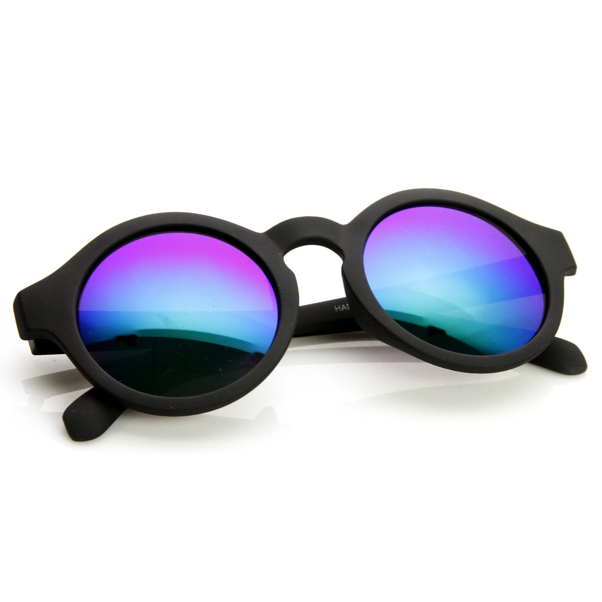 Retro Flash Mirrored Lens Keyhole Round Sunglasses 9312