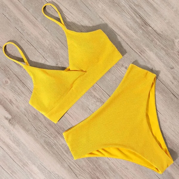 Ribbed High Waist Push Up Bikini