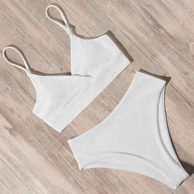 Ribbed High Waist Push Up Bikini