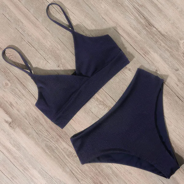 Ribbed High Waist Push Up Bikini