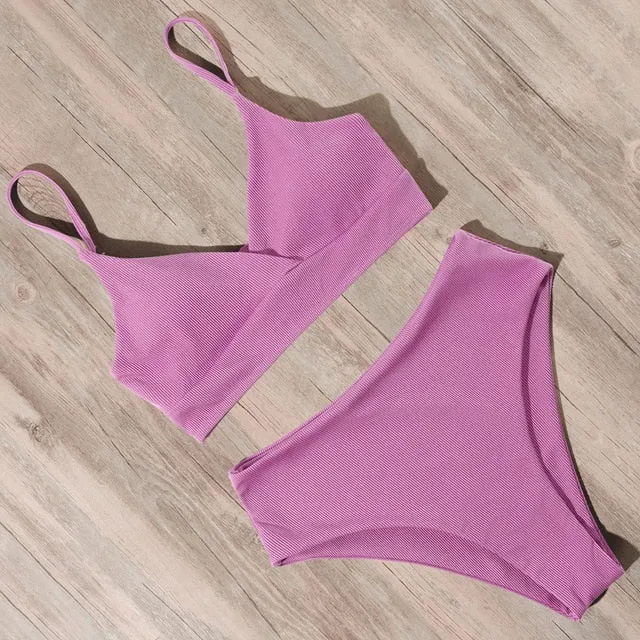 Ribbed High Waist Push Up Bikini