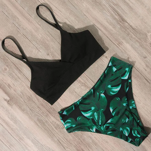 Ribbed High Waist Push Up Bikini