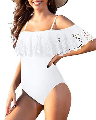 Ruffle Swimwear For Teen Girls Slimming One Piece Swimsuits-White